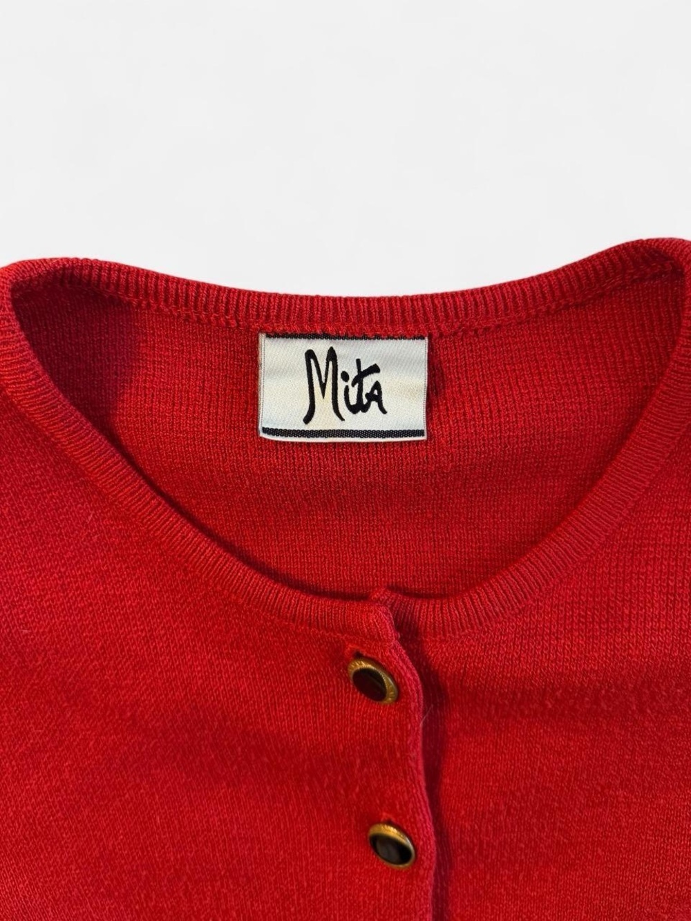 Vintage Mita Red Black Knit Cardigan Shoulder Pads Size 14 - Picture 4 of 8